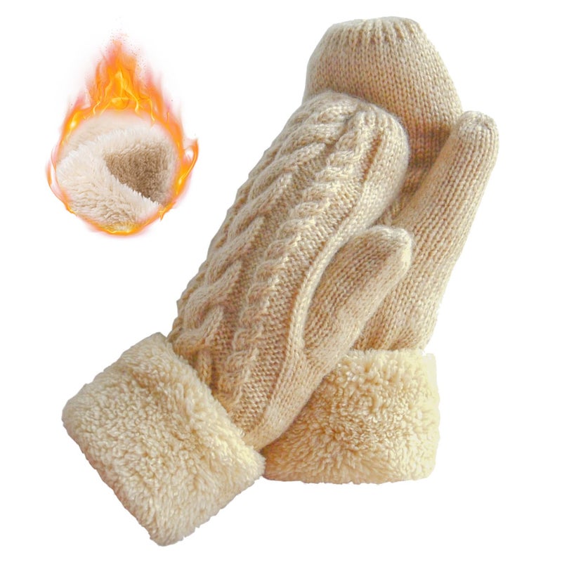 Whiteleopard Women's Winter Gloves Warm Lining - Cozy Wool Knit Thick Gloves Mittens in 11 color (beige) - Image 1